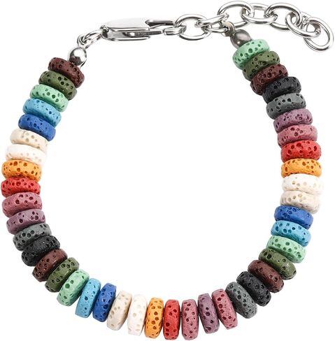 Stainless Steel Colorful Lava Rock Chain Bracelets for Men Women Hip Hop Jewelry in Saudi Arabia