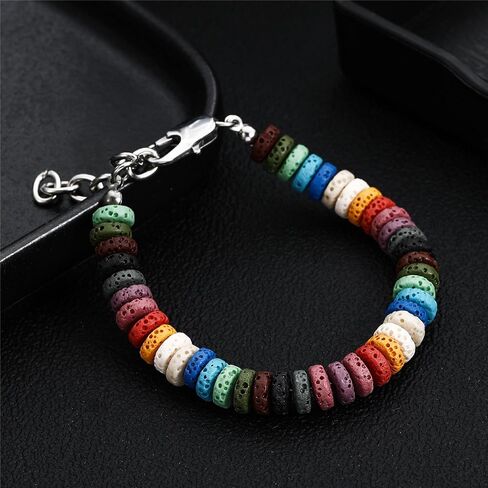 Stainless Steel Colorful Lava Rock Chain Bracelets for Men Women Hip Hop Jewelry in Saudi Arabia