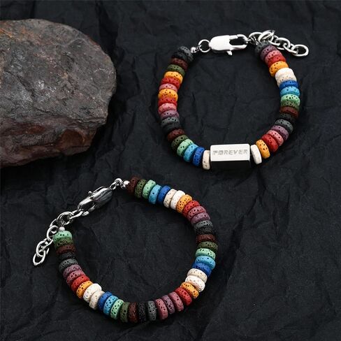 Stainless Steel Colorful Lava Rock Chain Bracelets for Men Women Hip Hop Jewelry in Saudi Arabia