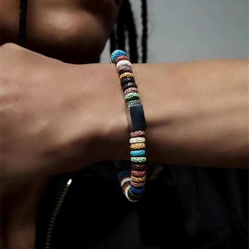 Stainless Steel Colorful Lava Rock Chain Bracelets for Men Women Hip Hop Jewelry in Saudi Arabia