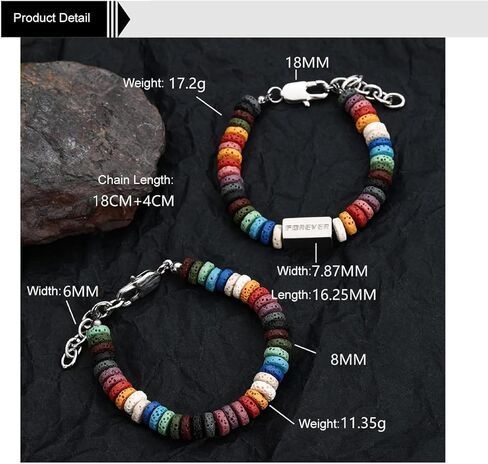 Stainless Steel Colorful Lava Rock Chain Bracelets for Men Women Hip Hop Jewelry in Saudi Arabia