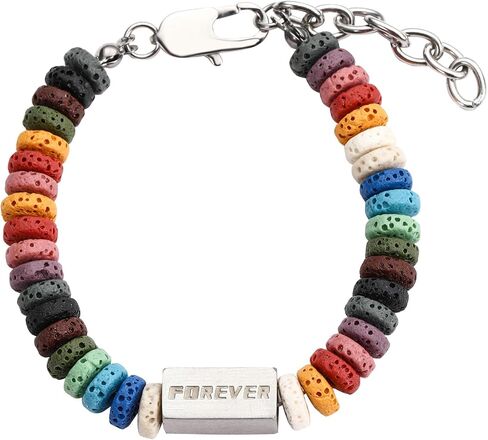 Stainless Steel Colorful Lava Rock Chain Bracelets for Men Women Hip Hop Jewelry in Kuwait