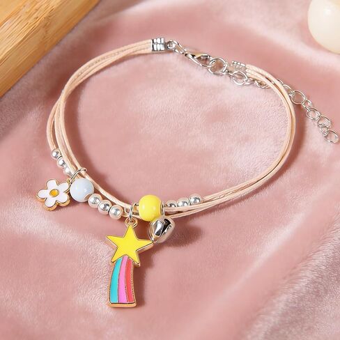 Cute Rainbow Star Unicorn Enamel Charm Bracelet Pink Beaded Bracelet Handmade Rope Bracelets Friendship Jewelry in Saudi Arabia