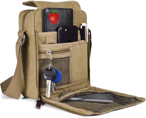 Small Canvas Messenger Bag Chest Bag Travel Bag, Mini Crossbody Bag Shoulder Bag for Men Women Multi Pocket Purses in Kuwait