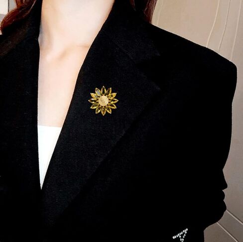 Sunflower Brooch Pin Yellow Crystal Flower Petal Lapel Brooches for Women Girls Fashion Jewelry Gift in Kuwait