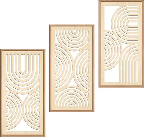 IARTTOP Boho Wooden Framed Wall Art Set of 3 Mid-century Modern Wood Wall Decor Minimalist Natural Bohemian Home Decor for Living Room Dining room Office in Kuwait