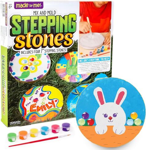 Made By Me Mix & Mold Big Gem Stepping Stones, Make Your Own Stepping Stones Kit, Create Two 9" Stepping Stones, For Kids Ages 6, 7, 8, 9, 10, Great Birthday Party Idea, Spring & Summer Craft Activity in Kuwait