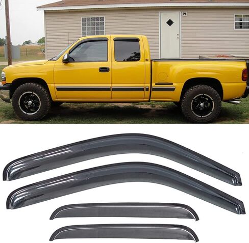 4pcs Compatible with 99-06 Silverado/Sierra 1500/2500/3500 07 Classic Body Extended Cab with Half Size Back Doors Front+Rear Smoke Sun/Rain Guard Outside Mount Tape-On Window Visors in Kuwait