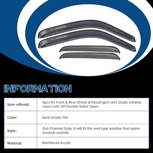 4pcs Compatible with 99-06 Silverado/Sierra 1500/2500/3500 07 Classic Body Extended Cab with Half Size Back Doors Front+Rear Smoke Sun/Rain Guard Outside Mount Tape-On Window Visors in Kuwait