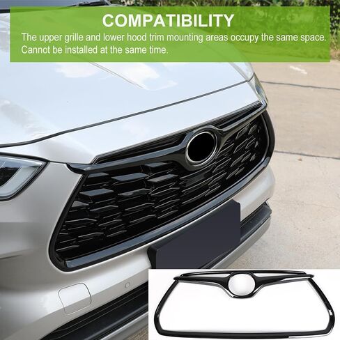 for Highlander Grille Upper Cover Trim Strip, Sporty Front Hood Grille Cover Bonnet Protector for 2020-2025 Toyota Highlander LE, XLE, XSE,Limited, Platinum, Bronze Edition-Glossy Black in Saudi Arabia