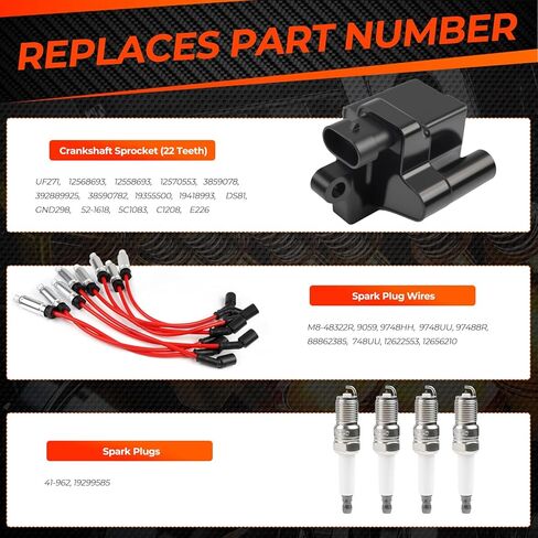 UF-271 Set of 8 Square Ignition Coil & 41-962 Spark Plug and Red Wire Set Compatible with Chevrolet Avalanche Silverado Suburban GMC Hummer H2 Savana 1500 2500 3500 Sierra 1999-2007 12556893 in Kuwait