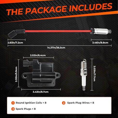 UF-271 Set of 8 Square Ignition Coil & 41-962 Spark Plug and Red Wire Set Compatible with Chevrolet Avalanche Silverado Suburban GMC Hummer H2 Savana 1500 2500 3500 Sierra 1999-2007 12556893 in Kuwait