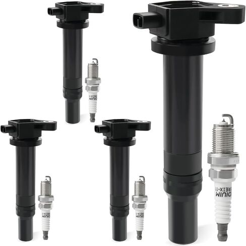 مجموعة من 4 ملفات إشعال وشمعات إشعال إيريديوم متوافقة مع 1.6L L4 2006-2011 Hyundai Accent، 2006-2011 Kia Rio، 2006-2011 Kia Rio5 استبدال UF499 و7994 in Kuwait