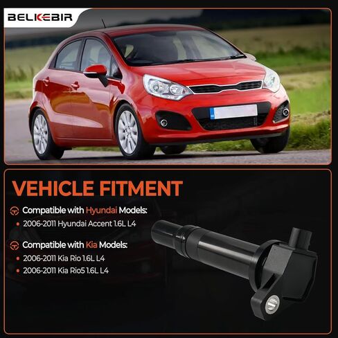 مجموعة من 4 ملفات إشعال وشمعات إشعال إيريديوم متوافقة مع 1.6L L4 2006-2011 Hyundai Accent، 2006-2011 Kia Rio، 2006-2011 Kia Rio5 استبدال UF499 و7994 in Kuwait