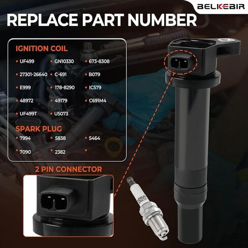 مجموعة من 4 ملفات إشعال وشمعات إشعال إيريديوم متوافقة مع 1.6L L4 2006-2011 Hyundai Accent، 2006-2011 Kia Rio، 2006-2011 Kia Rio5 استبدال UF499 و7994 in Kuwait