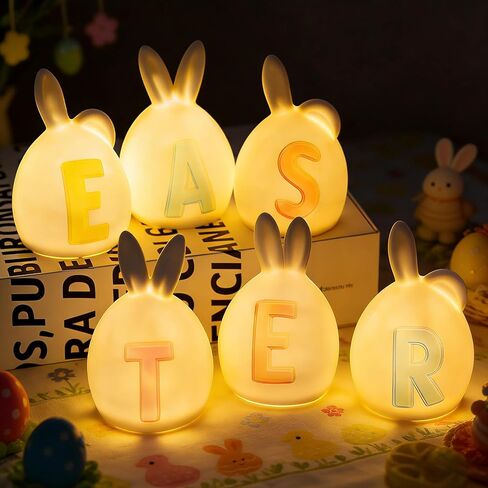 NEROSUN 6 Pack Easter Lettered Bunny Decorations, Ceramic Lighted White Rabbit Figurines Ornaments, Table Centerpiece for Easter Party, Spring Home Decor and Shelf Display in Saudi Arabia