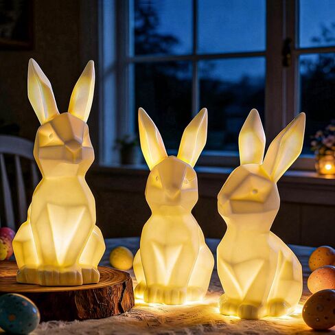 NEROSUN 6 Pack Easter Lettered Bunny Decorations, Ceramic Lighted White Rabbit Figurines Ornaments, Table Centerpiece for Easter Party, Spring Home Decor and Shelf Display in Saudi Arabia