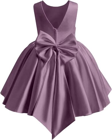 Rlweus Short Satin Flower Girl Dresses for Girls Pageant Dress with Bowknot Junior Bridesmaid Dresses for Wedding in Kuwait
