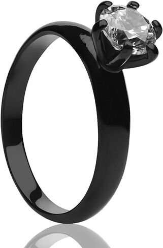 OVIEDO JEWELRY Solitaire Wedding Ring, Titanium White CZ Wedding Band, Black Solitaire Anniversary & Engagement Unique Woman's Titanium Ring in Kuwait