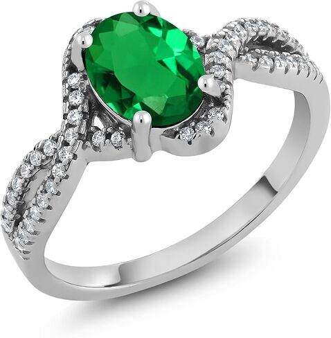 Gem Stone King 1.73 Cttw Green Nano Emerald Ring For Women | 925 Sterling Silver | Oval 8X6MM | Wedding Engagement Anniversary Promise Ring For Women | Available In Size 5, 6, 7, 8, 9 in Saudi Arabia