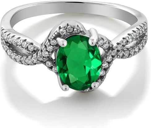 Gem Stone King 1.73 Cttw Green Nano Emerald Ring For Women | 925 Sterling Silver | Oval 8X6MM | Wedding Engagement Anniversary Promise Ring For Women | Available In Size 5, 6, 7, 8, 9 in Saudi Arabia