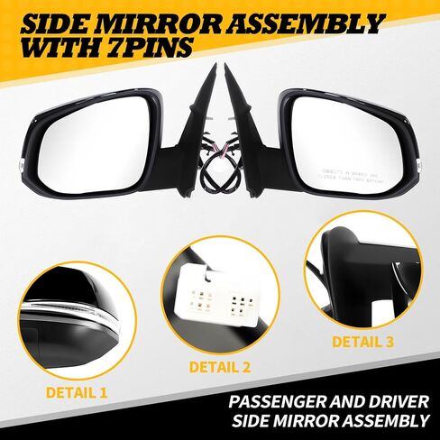 Left and Right Side Mirror Assembly Compatible with 2016-2020 Tacoma Side Door Mirror with Heated and Turn Signal Light TO1320349 TO1321349 87940-04240 87910-04230 (7Pins Black) in Saudi Arabia