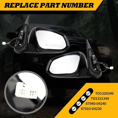Left and Right Side Mirror Assembly Compatible with 2016-2020 Tacoma Side Door Mirror with Heated and Turn Signal Light TO1320349 TO1321349 87940-04240 87910-04230 (7Pins Black) in Saudi Arabia