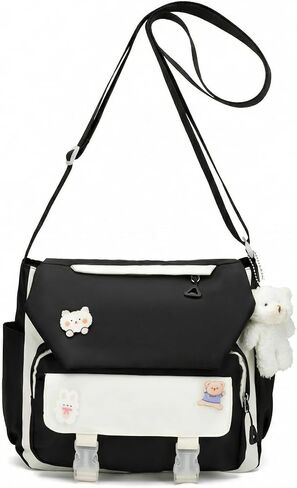 Cute Messenger Bag for Teen Girls Women, Kawaii Crossbody Shoulder Purse with Pins and Stuffed Pendant Gift in Kuwait