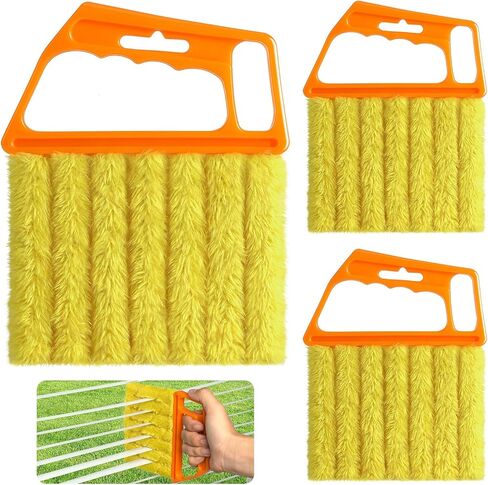 3 قطع أداة تنظيف ستائر النوافذ، 2026 أدوات تنظيف جديدة، منافض من الألياف الدقيقة قابلة للغسل بـ 7 أصابع للتنظيف، فرشاة تنظيف الشقوق، منفضة للستائر الفينيسية وفتحات مكيف الهواء (برتقالي) in Kuwait