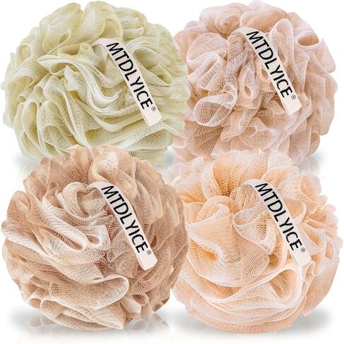 Loofah Sponge, XL Large Loofah 75g 4 Pack, Bath Sponge Soft Mesh Shower, Body Scrubber, Loofah for Men, Bath Accessories Body wash Foaming (Beige) in Kuwait