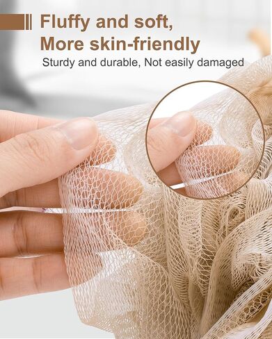 Loofah Sponge, XL Large Loofah 75g 4 Pack, Bath Sponge Soft Mesh Shower, Body Scrubber, Loofah for Men, Bath Accessories Body wash Foaming (Beige) in Kuwait