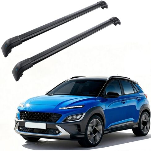 قضبان متقاطعة من MotorFansClub تناسب Hyundai KONA 2018 2019 2020 2021 2022 رفوف أمتعة قابلة للقفل أرفف سقف قضبان متقاطعة للسكك الحديدية (2 قطعة) in Kuwait