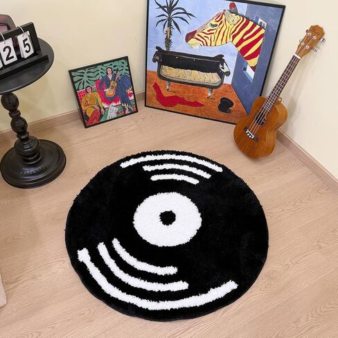 LAKEA Creative Vinyl Record سجادة معنقدة للديكور الداخلي الجمالي للمنزل، سجادة ناعمة لفيلم الرعب (31.5 × 31.5 بوصة) in Kuwait