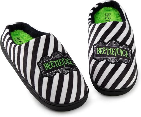 Beetlejuice Unisex Black Mule Slippers | Iconic Logo Design House Shoes| Classic Tim Burton Movie Merchandise in Saudi Arabia
