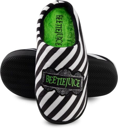 Beetlejuice Unisex Black Mule Slippers | Iconic Logo Design House Shoes| Classic Tim Burton Movie Merchandise in Saudi Arabia