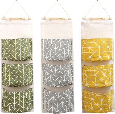 3-Pack Wall Hanging Storage Bags – Over-the-Door Organizers with 3 Large Pockets (6.3" × 5.1"), Hanging Closet & Pantry Organizer for Bedroom, Bathroom, Dorm, and More (Set of 3 Colors) in Kuwait