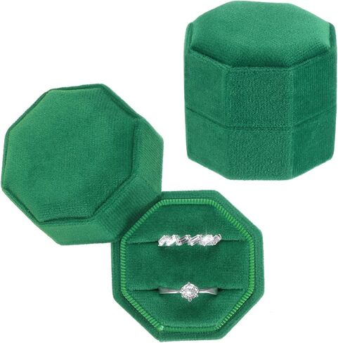 PATIKIL 2 Slots Vintage Velvet Ring Boxes, 2 Pack Octagonal Elegant His and Her Wedding Ring Jewelry Organizer Holders for Engagement Proposal Ceremony Anniversary, Cream in Saudi Arabia