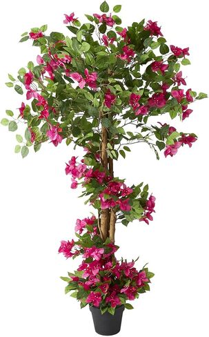 1 Pack 63" Artificial Bougainvillea Tree, Realistic Fake Plants with Planter, Decorative Topiary Plant for Outdoor, Indoor, Porch, Garden, Patio Decor (Red-Large) in Saudi Arabia