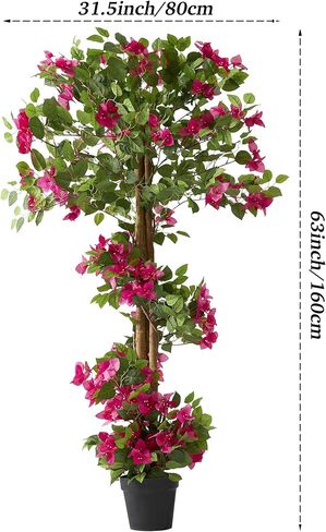 1 Pack 63" Artificial Bougainvillea Tree, Realistic Fake Plants with Planter, Decorative Topiary Plant for Outdoor, Indoor, Porch, Garden, Patio Decor (Red-Large) in Saudi Arabia