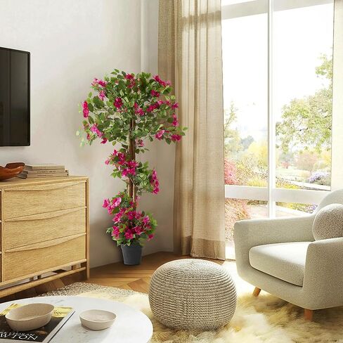 1 Pack 63" Artificial Bougainvillea Tree, Realistic Fake Plants with Planter, Decorative Topiary Plant for Outdoor, Indoor, Porch, Garden, Patio Decor (Red-Large) in Saudi Arabia