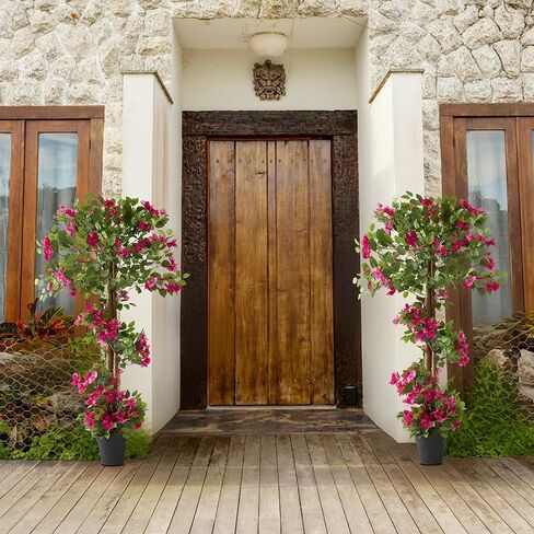 1 Pack 63" Artificial Bougainvillea Tree, Realistic Fake Plants with Planter, Decorative Topiary Plant for Outdoor, Indoor, Porch, Garden, Patio Decor (Red-Large) in Saudi Arabia