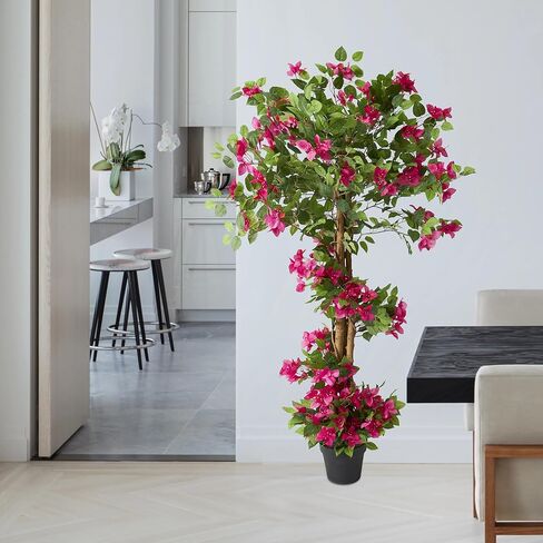 1 Pack 63" Artificial Bougainvillea Tree, Realistic Fake Plants with Planter, Decorative Topiary Plant for Outdoor, Indoor, Porch, Garden, Patio Decor (Red-Large) in Saudi Arabia