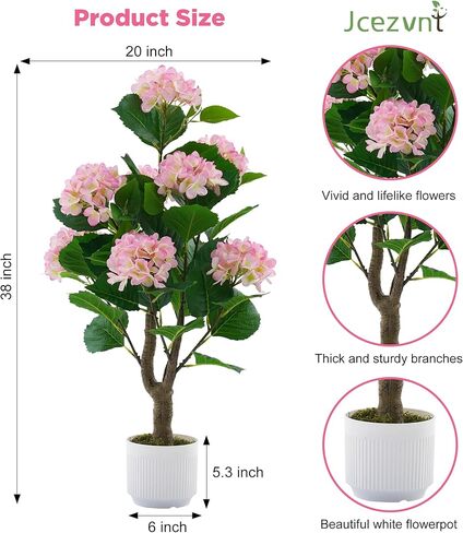 Artificial Hydrangea Tree 2 Pack, 3FT Faux Hydrangea Plant in Pot with Pink Flowers, Greenery Potted Plant for Indoor Outdoor Office Home Porch Decor, Pink in Saudi Arabia