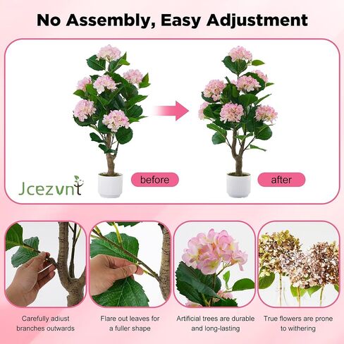 Artificial Hydrangea Tree 2 Pack, 3FT Faux Hydrangea Plant in Pot with Pink Flowers, Greenery Potted Plant for Indoor Outdoor Office Home Porch Decor, Pink in Saudi Arabia