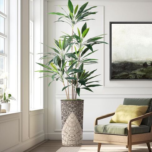 شجرة اصطناعية من SIGNWIN في زارع بنمط هندسي، شجرة حرير شجرة Dracaena المزيفة لتزيين المنزل الداخلي والخارجي - بطول 66 بوصة بشكل عام (وعاء نباتي بالإضافة إلى شجرة) in Saudi Arabia