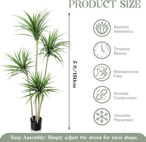 Jexine 5 أقدام Dracaena Marginata الاصطناعية، شجرة نبات Dracaena الاصطناعية الطويلة، نبات أرضي صناعي استوائي مع وعاء شجرة ديكور داخلية وخارجية لديكور المنزل والمكتب هدية الترحيب بالمنزل in Saudi Arabia
