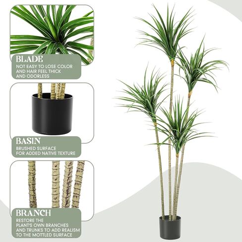Jexine 5 أقدام Dracaena Marginata الاصطناعية، شجرة نبات Dracaena الاصطناعية الطويلة، نبات أرضي صناعي استوائي مع وعاء شجرة ديكور داخلية وخارجية لديكور المنزل والمكتب هدية الترحيب بالمنزل in Saudi Arabia