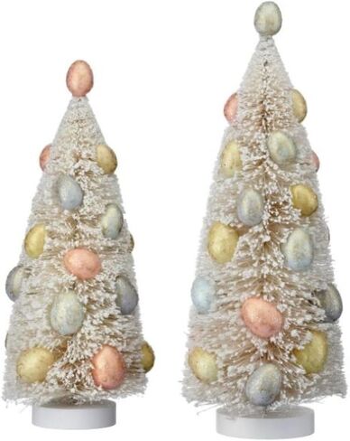 The Bridge Collection Set of 2 Easter Bottle Brush Trees - Vintage Inspired Trees Adorned with Colorful Pastel Egg Ornaments - Perfect for Holiday and Spring Themed Displays in Saudi Arabia