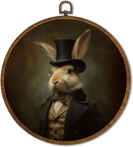 ديكور فني جداري دائري عتيق مقاس 10 × 10 بوصة، ديكور جداري على شكل أرنب مؤطر على قماش مطبوع، صورة فيكتورية لديكور فني على شكل حيوانات للمنزل وغرفة نوم المزرعة وغرفة المعيشة (أرنب) in Kuwait