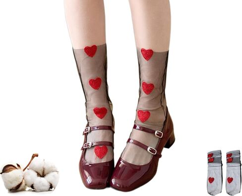 CHUNFO Sheer Mesh Heart Socks for Women, Lightweight Cute Crew Socks for Flats & Sneakers in Saudi Arabia